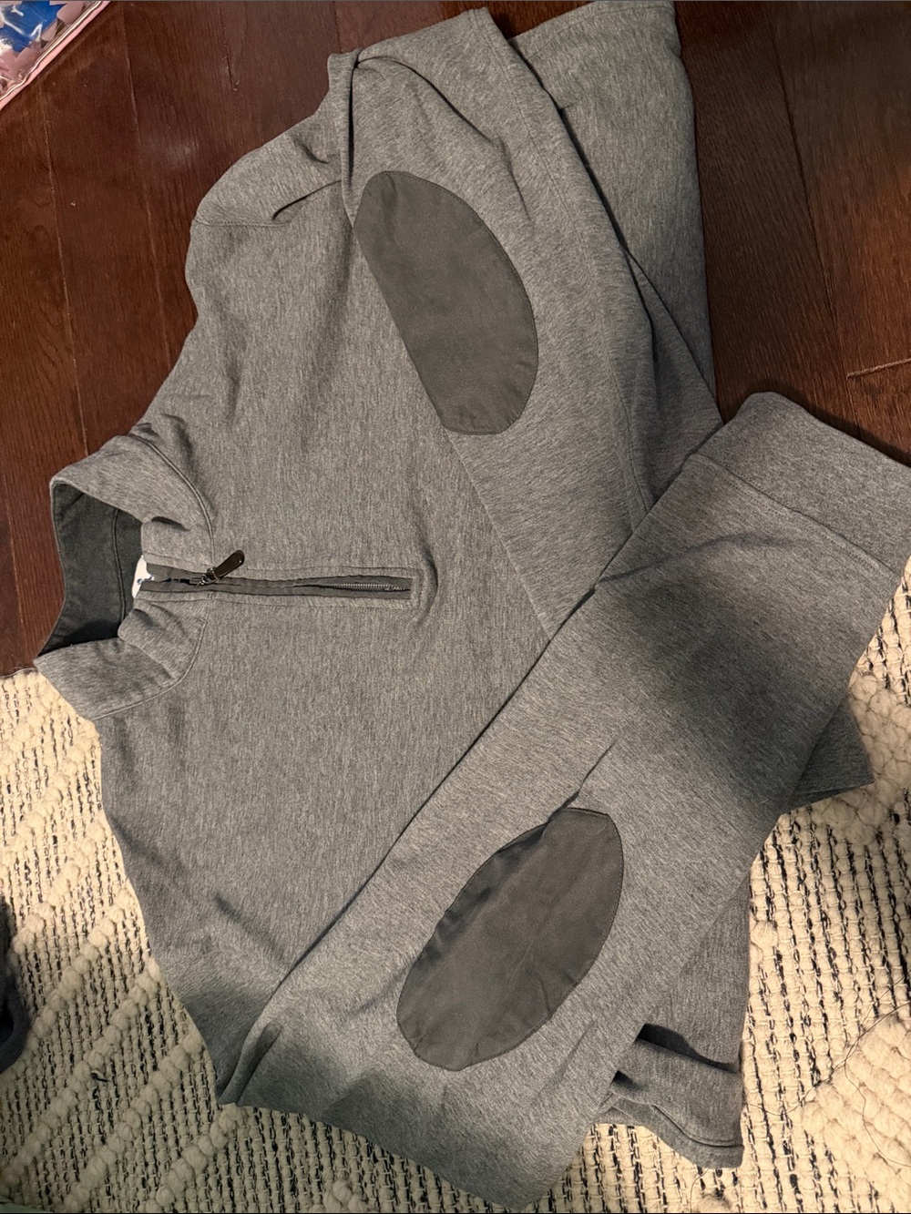 Men's Gray Half-Zip Sweatshirt with Elbow Patches